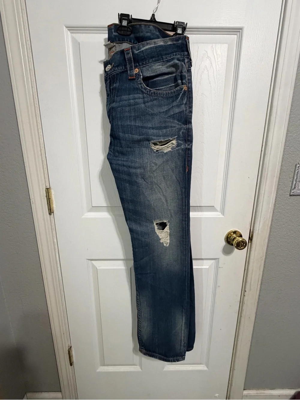True Religion Men's Blue Straight-Leg Jeans with Signature Back Flap